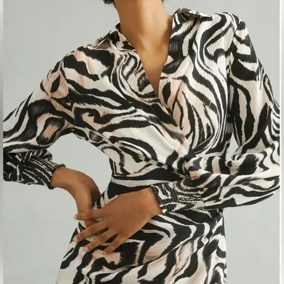 Anthropologie Wrap Dress Black and White Zebra Print size 16w NWT - Picture 3 of 8